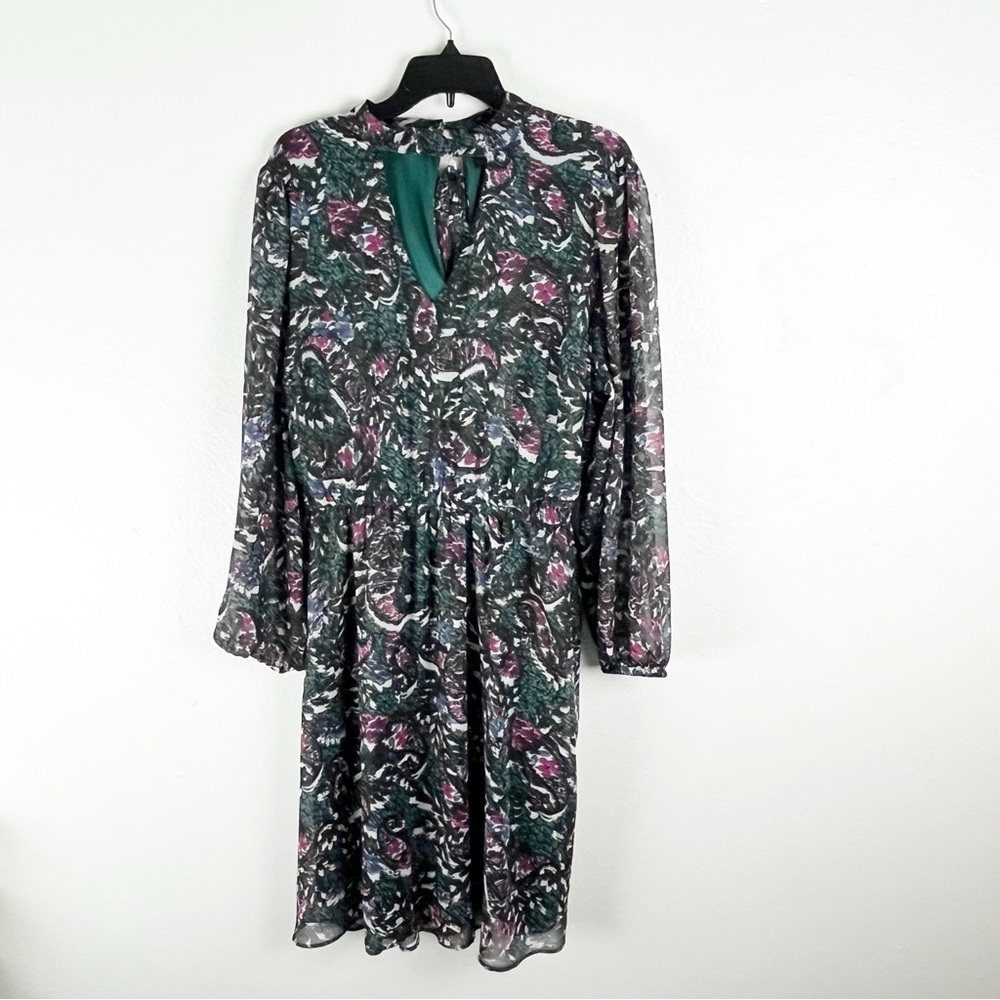LANE BRYANT Multicolored Paisley Print Belted Waist Sheer Long Sleeves Dress 18